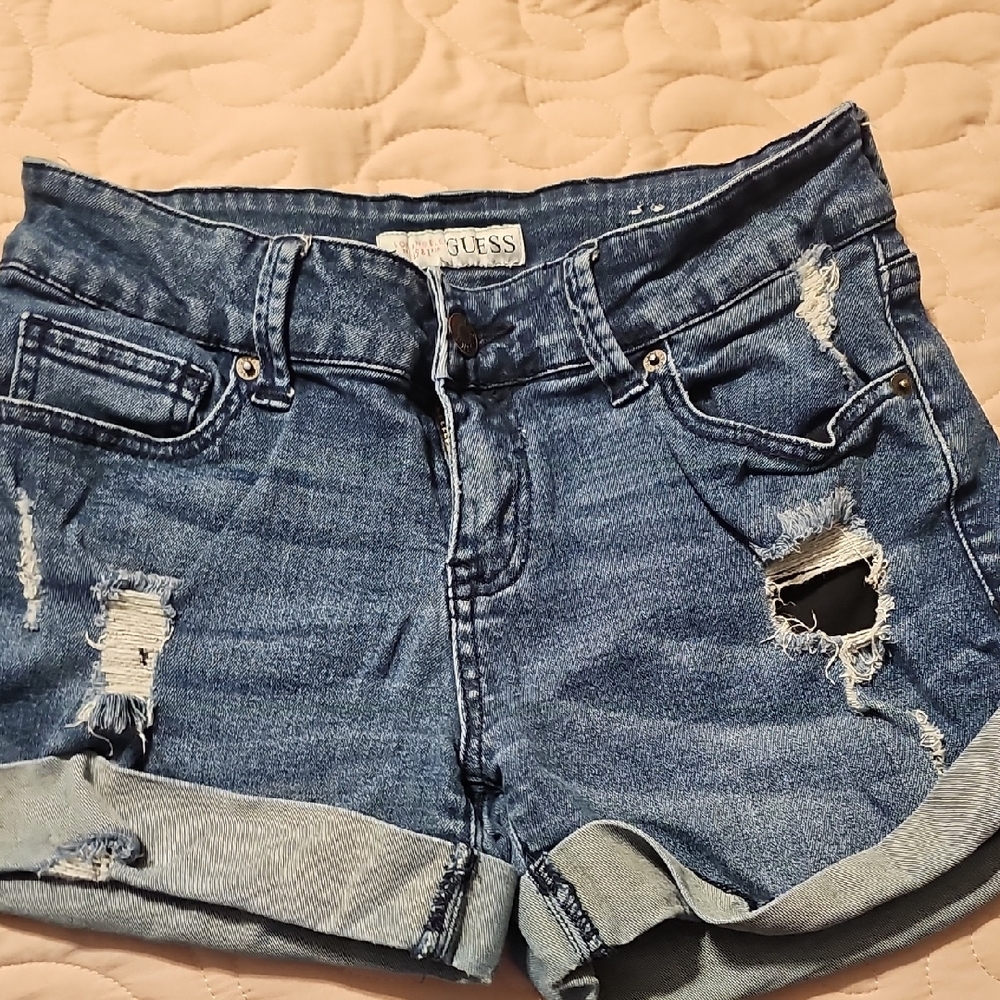 Guess Blue Distressed Jean Shorts